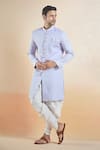 Buy_Aryavir Malhotra_Purple Terry Rayon Solid Band Collar Sherwani With Peshawari Pant _at_Aza_Fashions