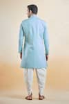 Shop_Aryavir Malhotra_Blue Terry Rayon Solid Plain Band Collar Sherwani With Peshawari Pant _at_Aza_Fashions