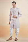 Buy_Aryavir Malhotra_Pink Terry Rayon Solid Band Collar Sherwani With Peshawari Pant _at_Aza_Fashions