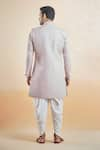 Shop_Aryavir Malhotra_Pink Terry Rayon Solid Band Collar Sherwani With Peshawari Pant _at_Aza_Fashions