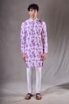 Shop_Aryavir Malhotra_Purple Soft Cotton Print Tie Dye Bundi Kurta Set _at_Aza_Fashions