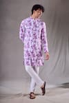 Shop_Aryavir Malhotra_Purple Soft Cotton Print Tie Dye Bundi Kurta Set _Online_at_Aza_Fashions