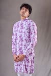 Aryavir Malhotra_Purple Soft Cotton Print Tie Dye Bundi Kurta Set _at_Aza_Fashions