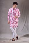 Buy_Aryavir Malhotra_Red Soft Cotton Print Tie Dye Swirl Bundi Kurta Set _at_Aza_Fashions