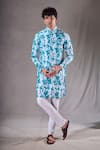 Buy_Aryavir Malhotra_Blue Soft Cotton Print Tie Dye Blast Bundi Kurta Set _at_Aza_Fashions