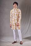 Shop_Aryavir Malhotra_Yellow Soft Cotton Print Tie Dye Splash Bundi Kurta Set _Online_at_Aza_Fashions