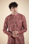 Arihant Rai Sinha_Maroon Jacquard, Silk, Cotton Vintage Bloom Print Kurta With Churidar _Online_at_Aza_Fashions