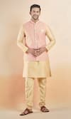 Buy_Aryavir Malhotra_Peach Bundi Jacquard Woven Mughal Floral And Kurta Set _at_Aza_Fashions