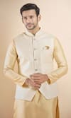 Aryavir Malhotra_Gold Kurta And Bundi Silk Blend Embroidery Thread Sequin Work Set _at_Aza_Fashions