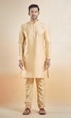 Buy_Aryavir Malhotra_Gold Kurta And Bundi Silk Blend Embroidery Thread Sequin Work Set 