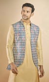 Shop_Aryavir Malhotra_Multi Color Bundi Jacquard Woven Diamond And Kurta Set _Online_at_Aza_Fashions