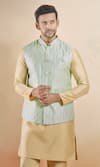 Buy_Aryavir Malhotra_Green Silk Blend Embroidery Thread Sequin Nehru Jacket _at_Aza_Fashions