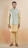 Aryavir Malhotra_Green Silk Blend Embroidery Thread Sequin Nehru Jacket _Online_at_Aza_Fashions