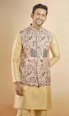 Buy_Aryavir Malhotra_Brown Jacquard Woven Botanical Nehru Jacket _at_Aza_Fashions