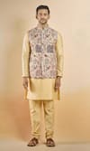 Aryavir Malhotra_Brown Jacquard Woven Botanical Nehru Jacket _Online_at_Aza_Fashions