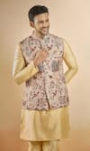 Shop_Aryavir Malhotra_Brown Jacquard Woven Botanical Nehru Jacket _Online_at_Aza_Fashions