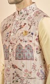 Aryavir Malhotra_Brown Jacquard Woven Botanical Nehru Jacket _at_Aza_Fashions