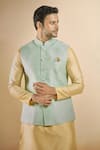 Buy_Aryavir Malhotra_Green Jacquard Woven Flower Nehru Jacket _at_Aza_Fashions