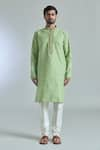 Arihant Rai Sinha_Green Jacquard Art Silk Woven Crest Kurta _Online_at_Aza_Fashions