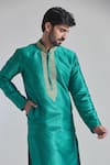 Shop_Arihant Rai Sinha_Green Silk Embroidery Bloom Placket Textured Kurta _Online_at_Aza_Fashions