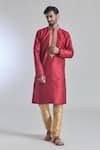 Buy_Arihant Rai Sinha_Maroon Banarasi Art Silk Woven Textured Blossom Placket Embroidered Kurta _at_Aza_Fashions