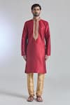 Arihant Rai Sinha_Maroon Banarasi Art Silk Woven Textured Blossom Placket Embroidered Kurta _Online_at_Aza_Fashions