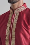 Buy_Arihant Rai Sinha_Maroon Banarasi Art Silk Woven Textured Blossom Placket Embroidered Kurta _Online_at_Aza_Fashions