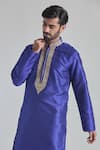 Shop Arihant Rai Sinha Blue Silk Embroidery Fleur Placket Textured Kurta Online at Aza Fashions Shop_Arihant Rai Sinha_Blue Silk Embroidery Fleur Placket Textured Kurta _Online_at_Aza_Fashions