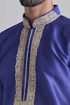 Arihant Rai Sinha Blue Silk Embroidery Fleur Placket Textured Kurta at Aza Fashions Arihant Rai Sinha_Blue Silk Embroidery Fleur Placket Textured Kurta _at_Aza_Fashions