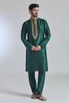 Buy_Arihant Rai Sinha_Green Banarasi Art Silk Woven Fiore Placket Embroidered Kurta With Churidar _at_Aza_Fashions