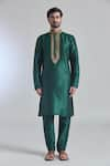 Arihant Rai Sinha_Green Banarasi Art Silk Woven Fiore Placket Embroidered Kurta With Churidar _Online_at_Aza_Fashions