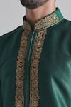 Buy_Arihant Rai Sinha_Green Banarasi Art Silk Woven Fiore Placket Embroidered Kurta With Churidar _Online_at_Aza_Fashions