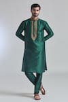 Shop_Arihant Rai Sinha_Green Banarasi Art Silk Woven Fiore Placket Embroidered Kurta With Churidar _Online_at_Aza_Fashions