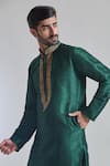 Arihant Rai Sinha_Green Banarasi Art Silk Woven Fiore Placket Embroidered Kurta With Churidar _at_Aza_Fashions