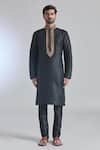 Arihant Rai Sinha_Black Silk, Brocade Embroidery Phool Placket Textured Kurta With Churidar _Online_at_Aza_Fashions
