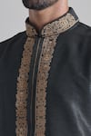 Buy_Arihant Rai Sinha_Black Silk, Brocade Embroidery Phool Placket Textured Kurta With Churidar _Online_at_Aza_Fashions