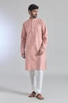 Buy_Arihant Rai Sinha_Peach Jacquard, Silk, Cotton Gulshan Woven Placket Kurta With Churidar _at_Aza_Fashions