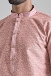 Shop_Arihant Rai Sinha_Peach Jacquard, Silk, Cotton Gulshan Woven Placket Kurta With Churidar _Online_at_Aza_Fashions