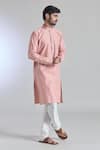 Arihant Rai Sinha_Peach Jacquard, Silk, Cotton Gulshan Woven Placket Kurta With Churidar _at_Aza_Fashions