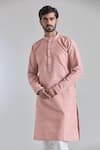 Buy_Arihant Rai Sinha_Peach Jacquard, Silk, Cotton Gulshan Woven Placket Kurta With Churidar 