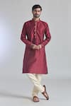 Buy_Arihant Rai Sinha_Maroon Jacquard Silk Brocade Woven Gardenia Placket Kurta _at_Aza_Fashions