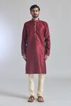 Arihant Rai Sinha_Maroon Jacquard Silk Brocade Woven Gardenia Placket Kurta _Online_at_Aza_Fashions