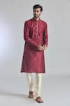 Shop_Arihant Rai Sinha_Maroon Jacquard Silk Brocade Woven Gardenia Placket Kurta _Online_at_Aza_Fashions