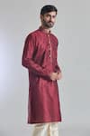 Arihant Rai Sinha_Maroon Jacquard Silk Brocade Woven Gardenia Placket Kurta _at_Aza_Fashions