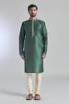 Arihant Rai Sinha Green Jacquard, Silk, Brocade Embroidery Star Vine Woven Placket Kurta Online at Aza Fashions Arihant Rai Sinha_Green Jacquard, Silk, Brocade Embroidery Star Vine Woven Placket Kurta _Online_at_Aza_Fashions
