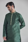 Shop Arihant Rai Sinha Green Jacquard, Silk, Brocade Embroidery Star Vine Woven Placket Kurta Online at Aza Fashions Shop_Arihant Rai Sinha_Green Jacquard, Silk, Brocade Embroidery Star Vine Woven Placket Kurta _Online_at_Aza_Fashions