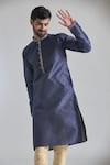 Shop_Arihant Rai Sinha_Blue Jacquard Silk Brocade Woven Diamond Vine Kurta _Online_at_Aza_Fashions