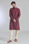 Buy_Arihant Rai Sinha_Wine Jacquard Silk Brocade Woven Mosaic Bloom Kurta _at_Aza_Fashions