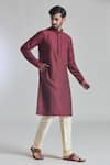 Buy_Arihant Rai Sinha_Wine Jacquard Silk Brocade Woven Mosaic Bloom Kurta _Online_at_Aza_Fashions