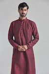 Shop_Arihant Rai Sinha_Wine Jacquard Silk Brocade Woven Mosaic Bloom Kurta _Online_at_Aza_Fashions